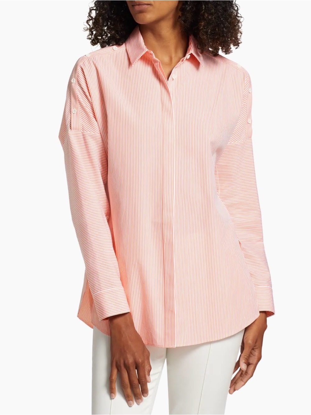 AKRIS Punto Striped Cotton Long-Sleeve Blouse in Cream Orange Women’s
Size 4